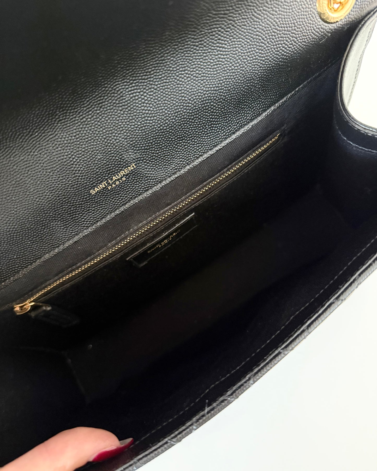 Saint Laurent Black Grained Leather Mix Matelasse Large Tri-Quilt
