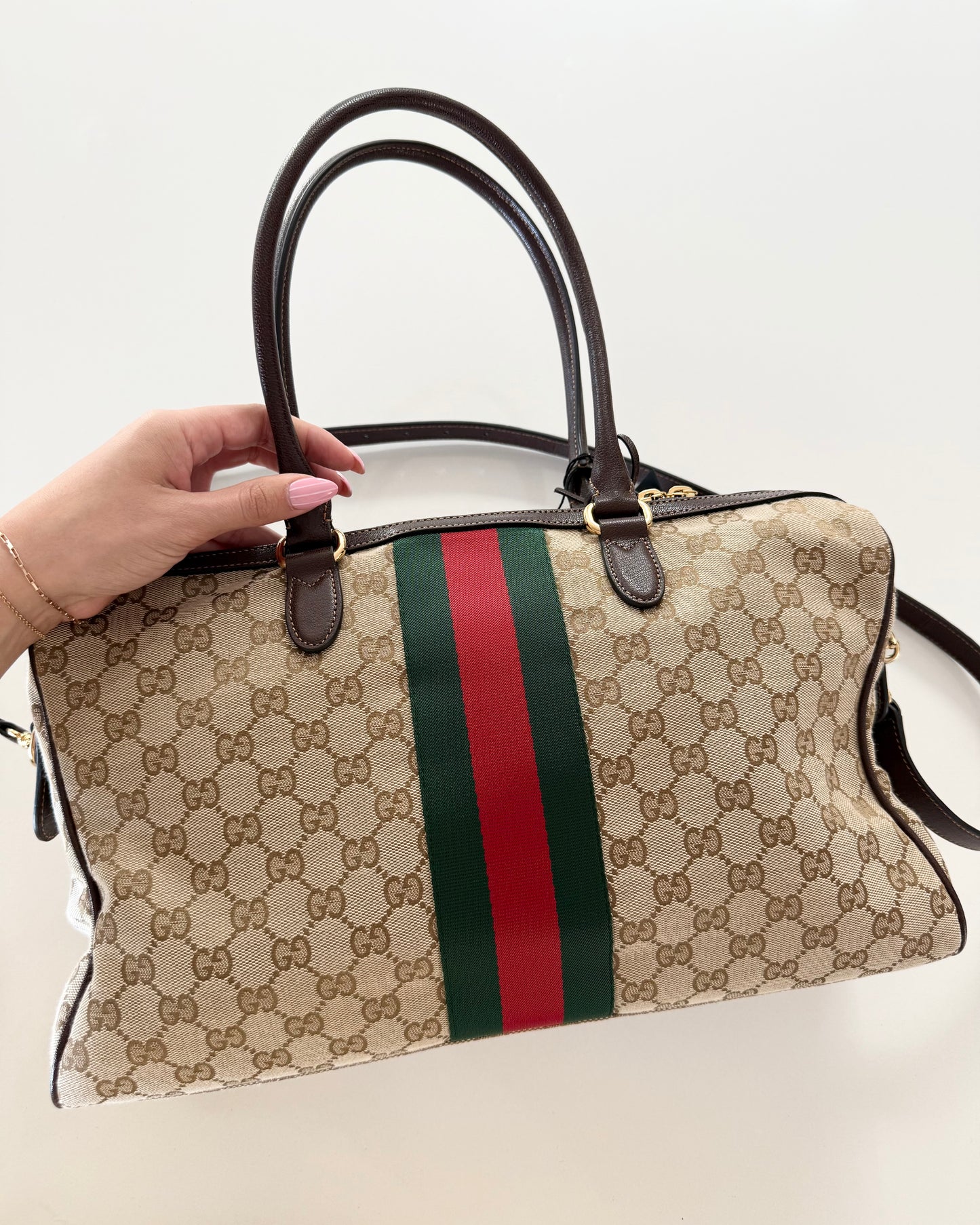 Gucci Canvas Web Boressto Large Boston Bag