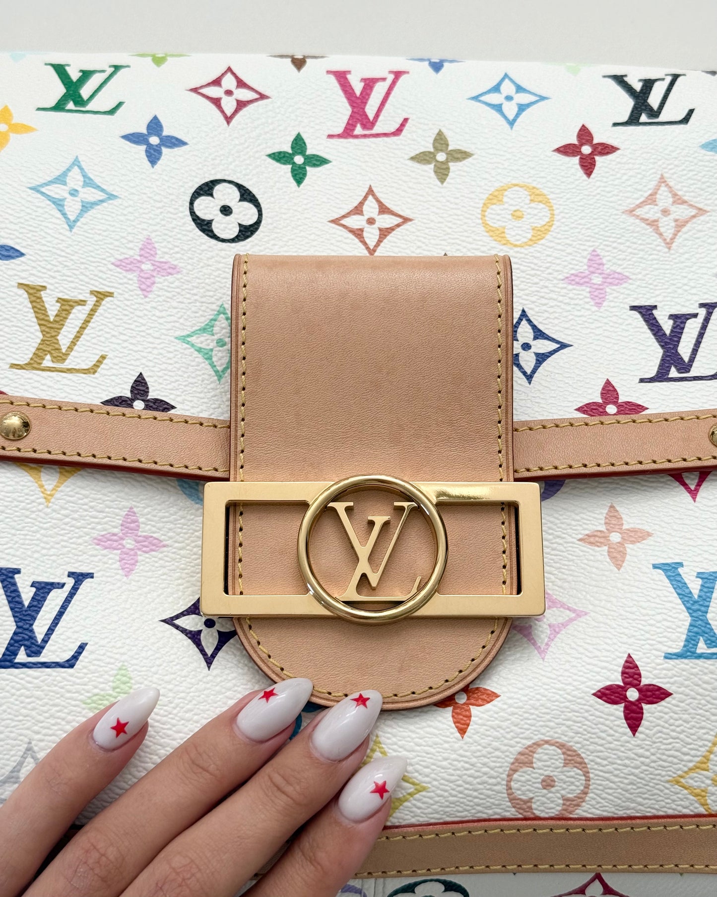 Louis Vuitton x TM White and Multicolor Monogram Dauphine GM Bag