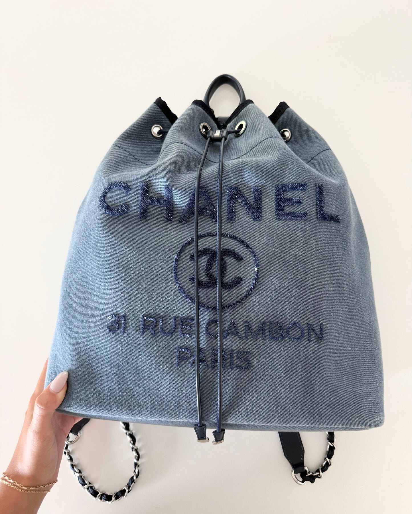 Chanel Blue Denim and Sequin Deauville Backpack