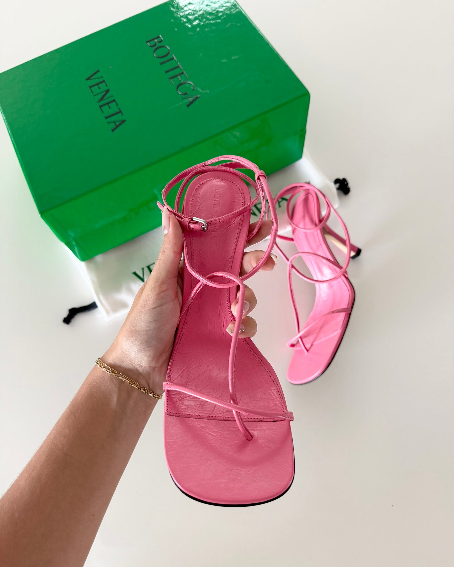 Bottega Veneta Pink The Line Strappy Heels Size 38.5