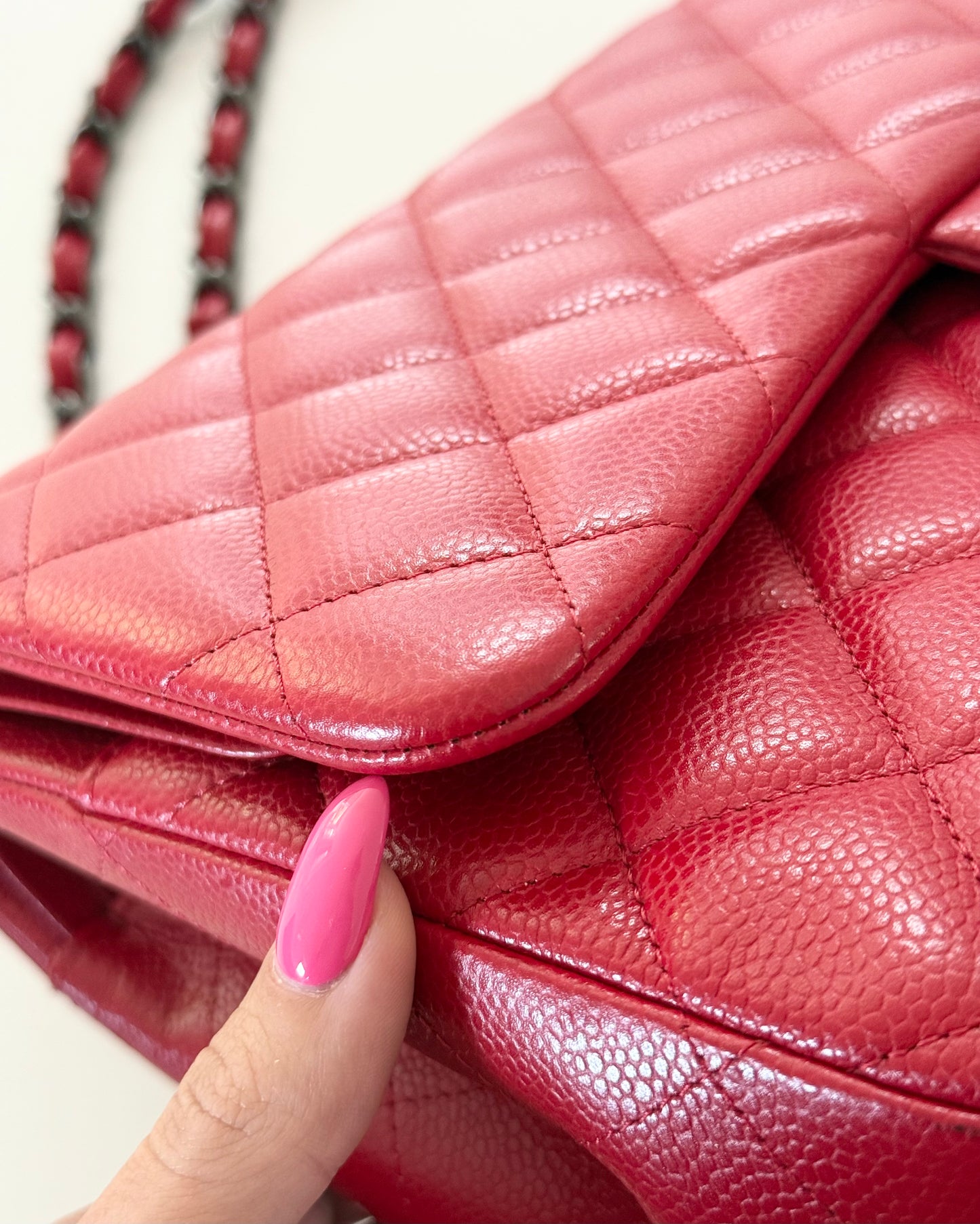 Chanel Red Caviar Quilted Jumbo with Ruthenium Hardware 21 series from 2015