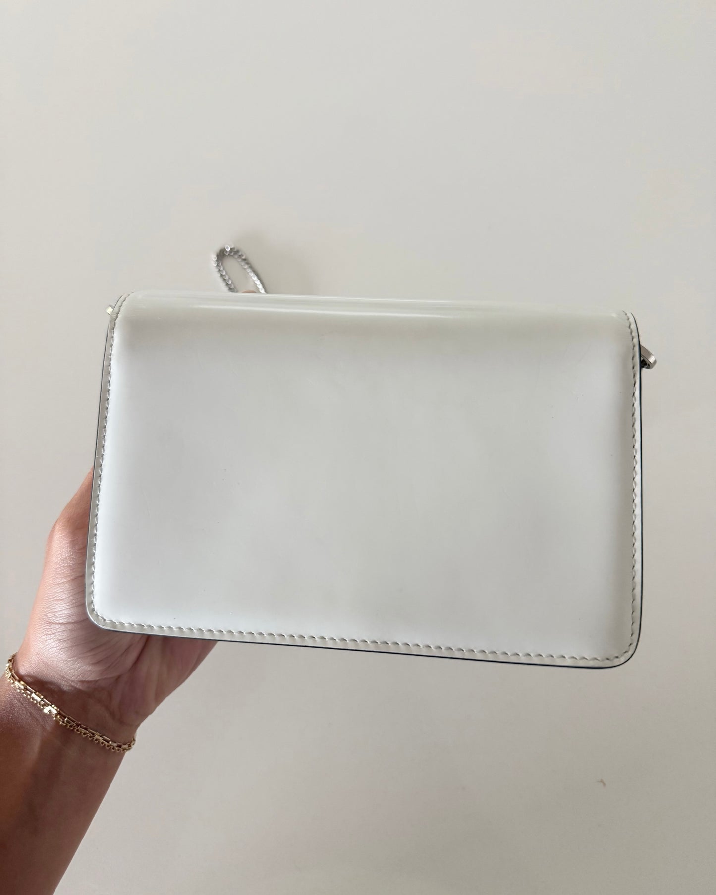 Prada White Maxi Triangle Logo Small Flap Bag