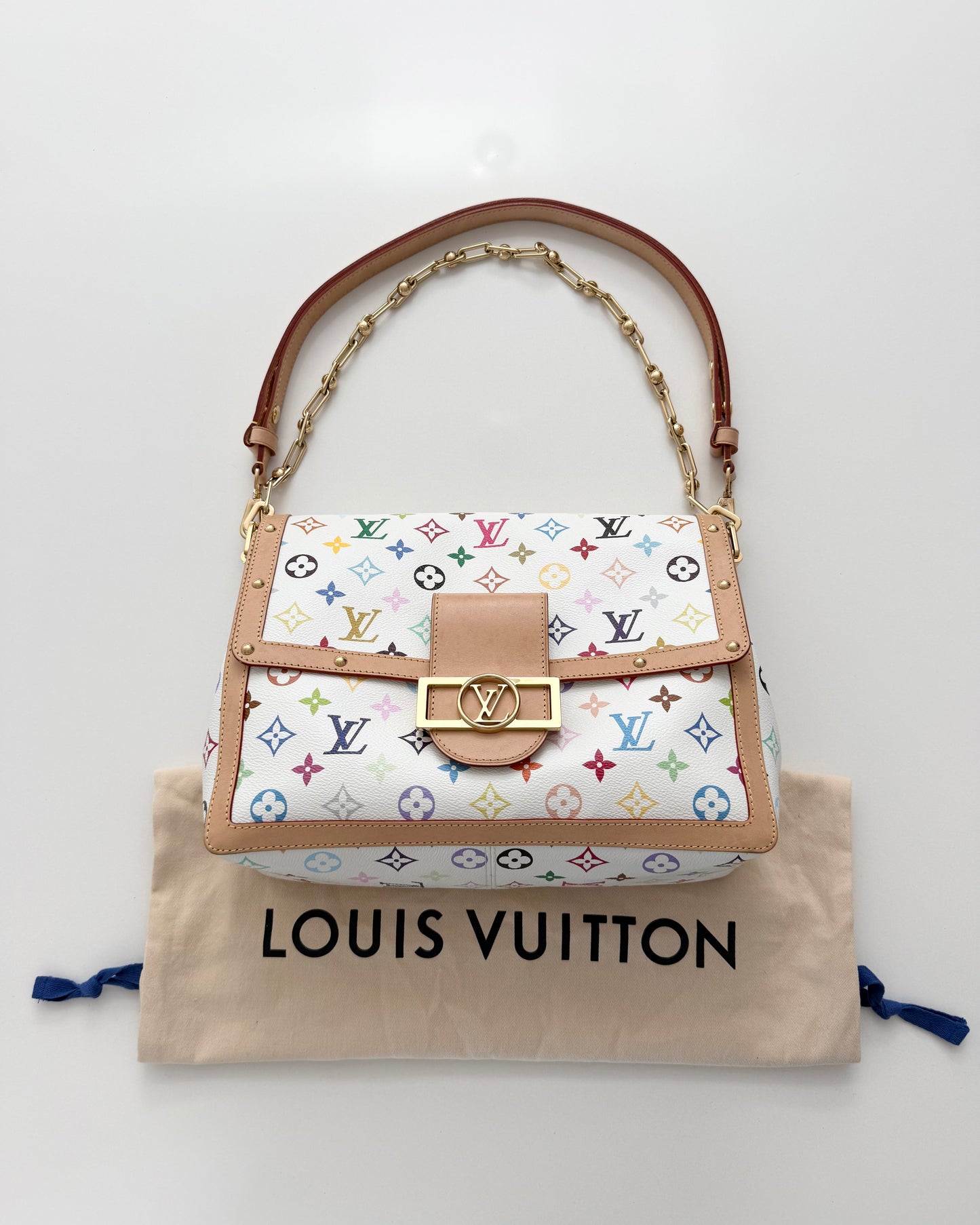 Louis Vuitton x TM White and Multicolor Monogram Dauphine GM Bag