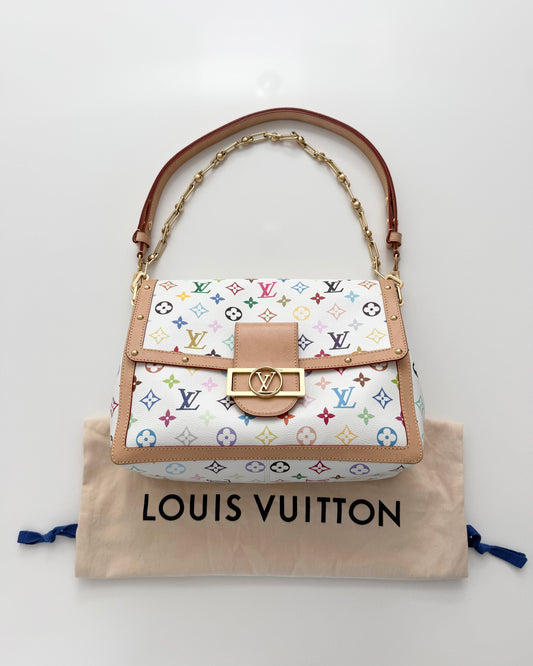 Louis Vuitton x TM White and Multicolor Monogram Dauphine GM Bag