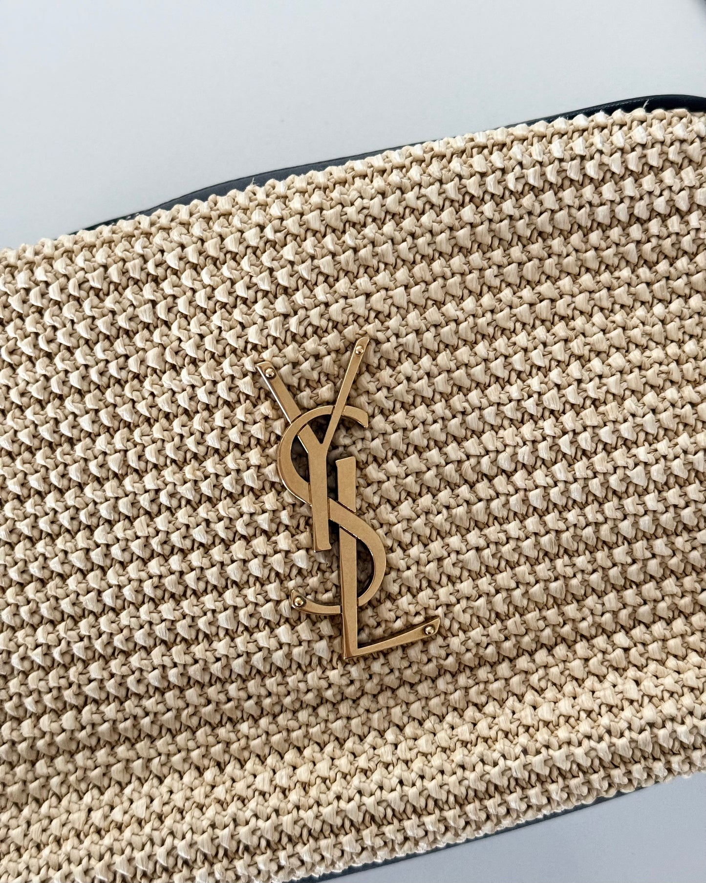 Saint Laurent Black Leather and Raffia Lou Camera Bag