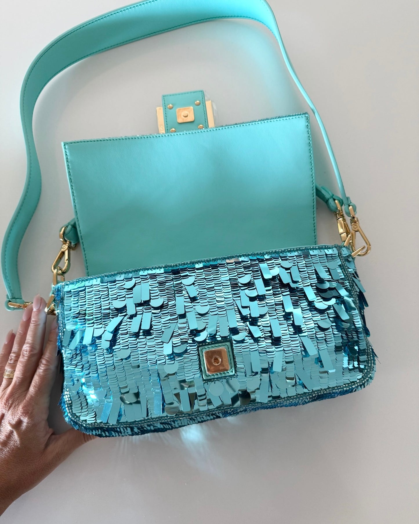 Fendi Turquoise Sequin Baguette
