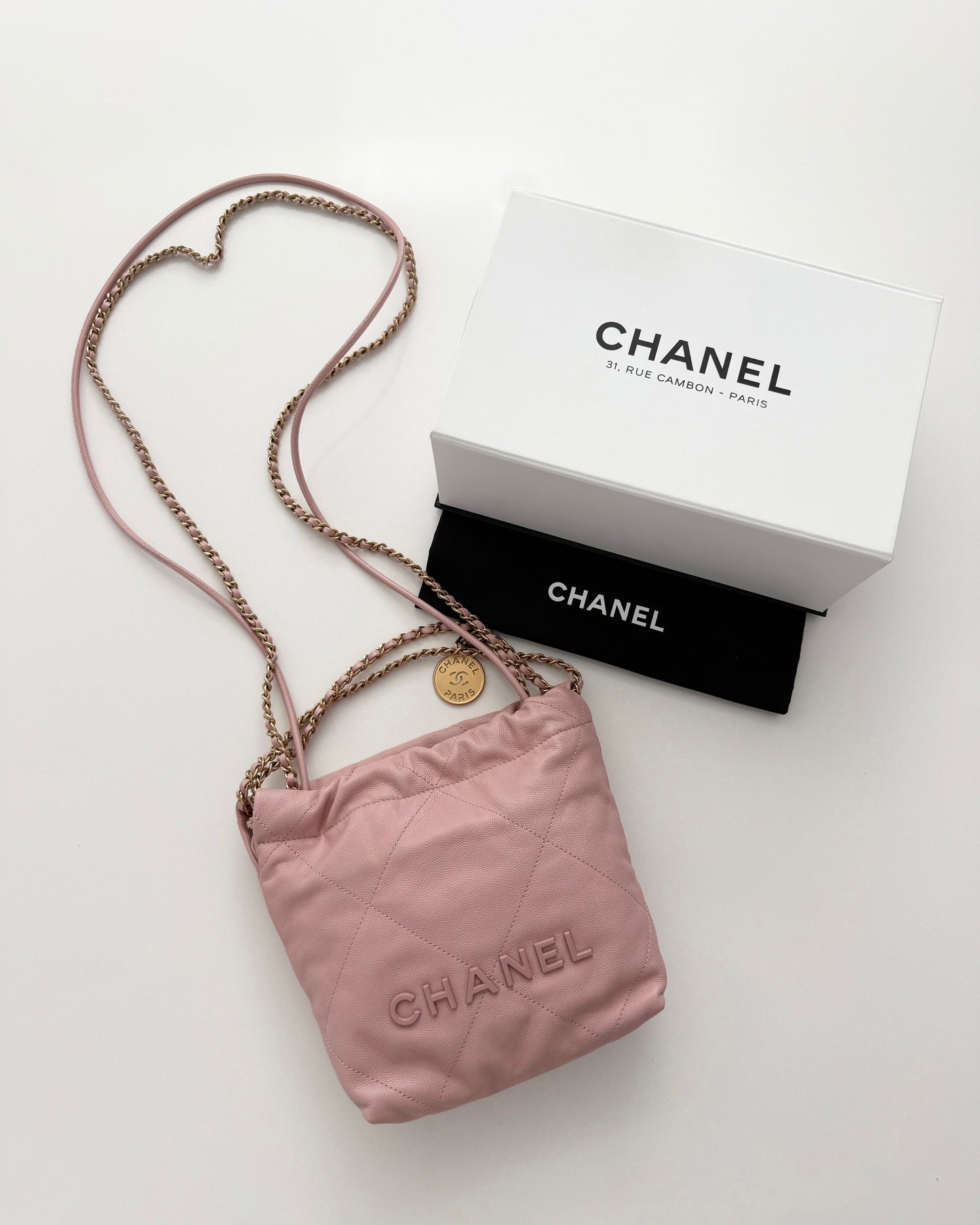 Chanel Light Pink Caviar Mini 22 Bag