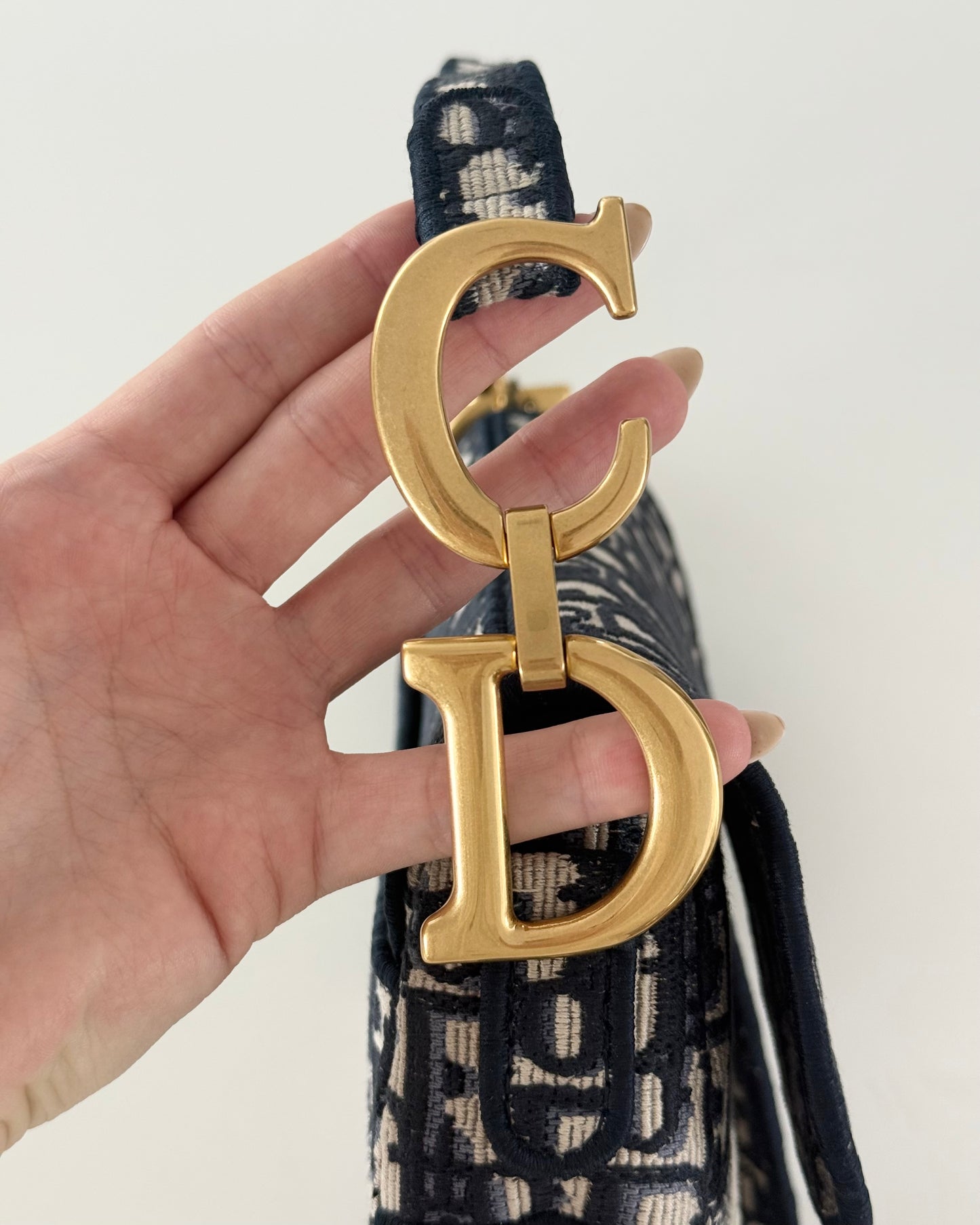 Christian Dior Blue Oblique Embroided Canvas Saddle Bag