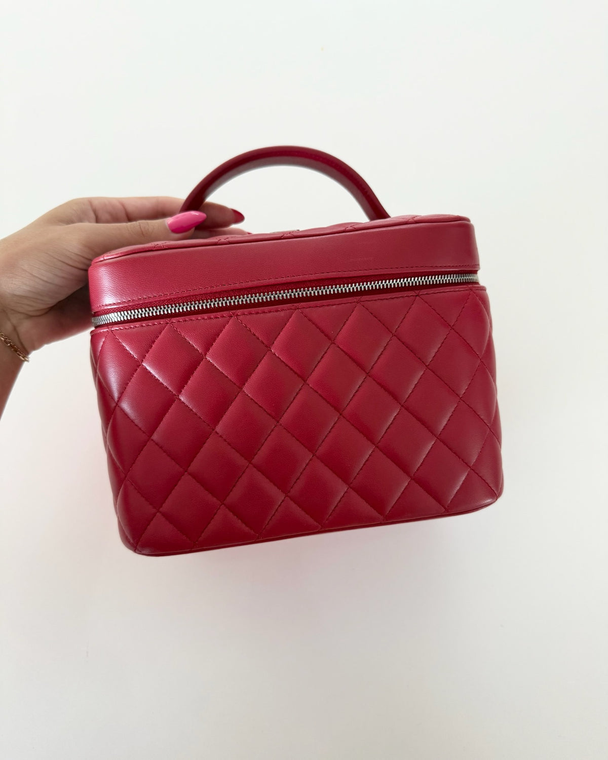 Chanel Red Lambskin Vanity Top Handle