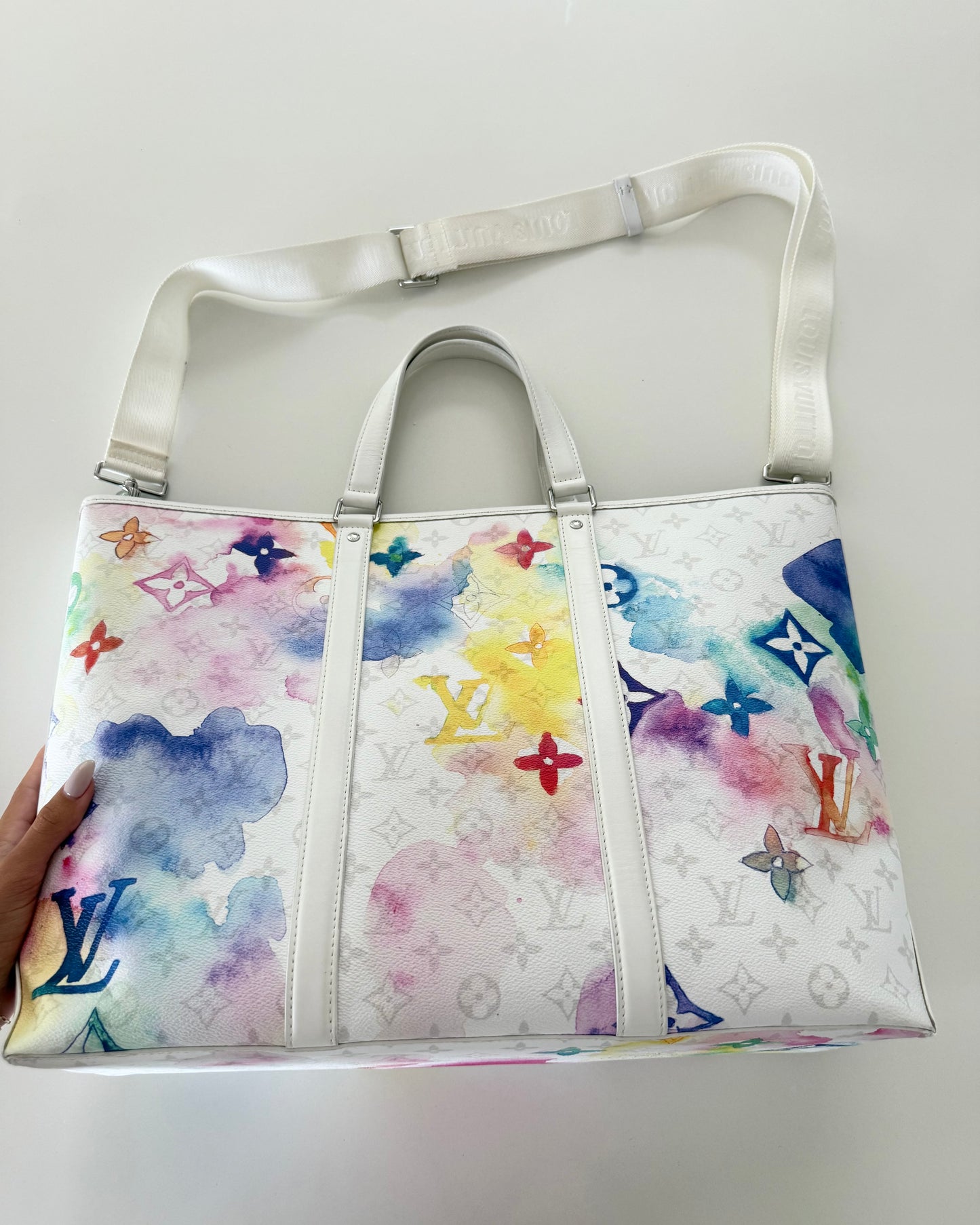 Louis Vuitton Watercolor and White Leather Weekend Tote GM