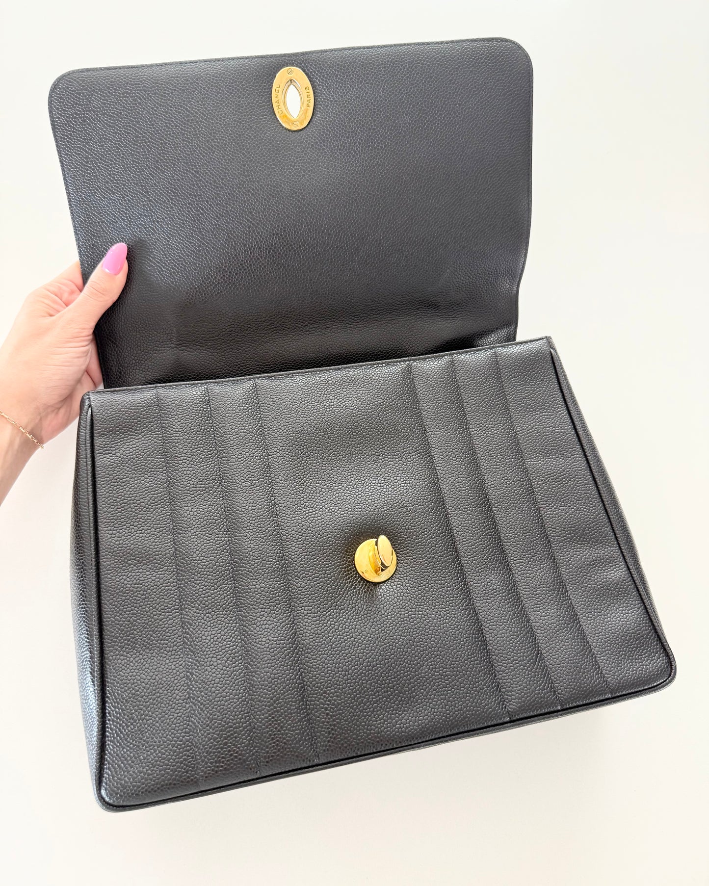 Chanel Vintage Black Caviar Mademoiselle Top Handle Handbag