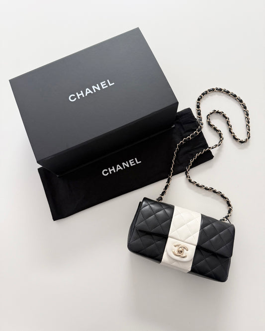 Chanel Black and White Lambskin Quilted Classic Mini Flap Bag
