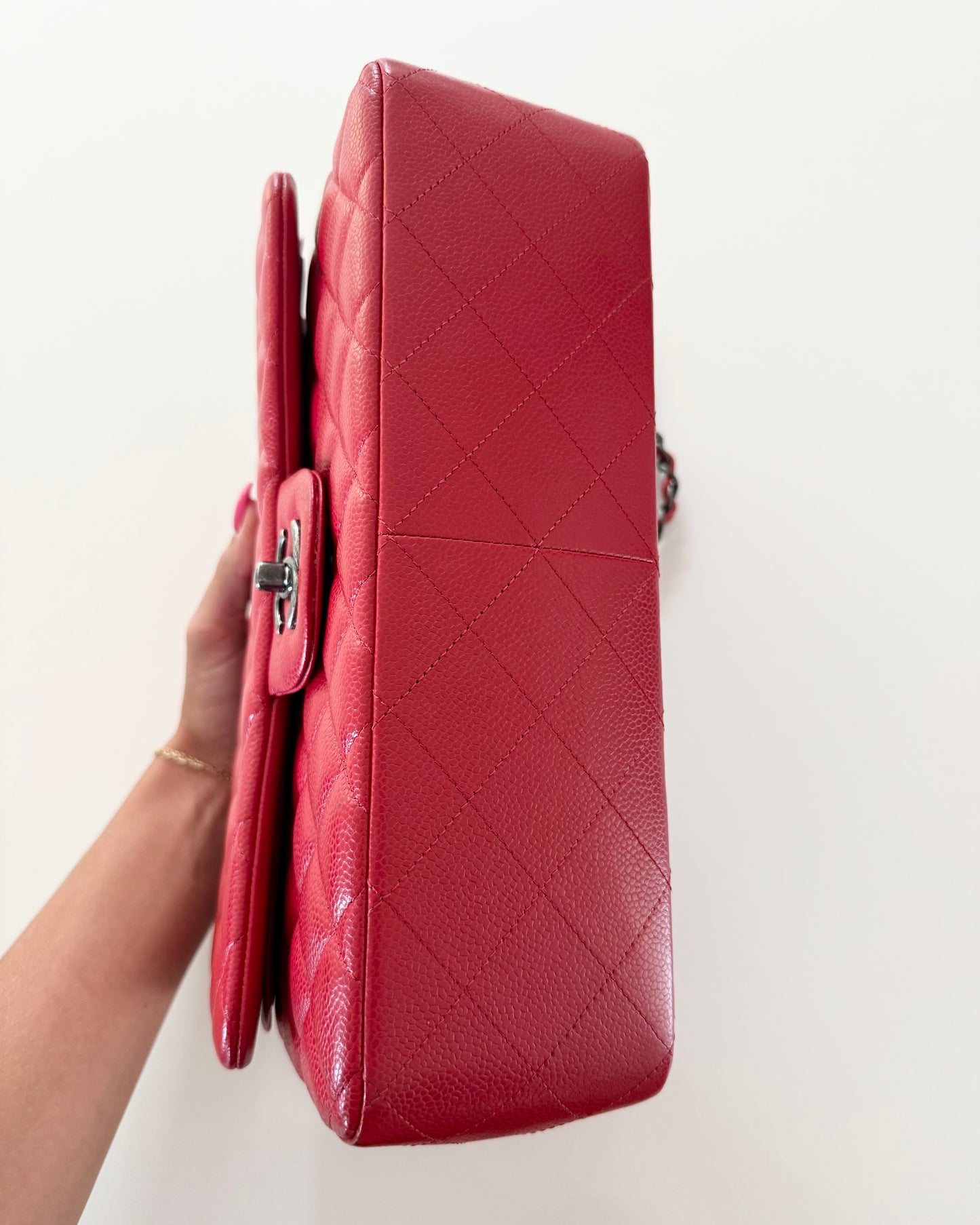 Chanel Red Caviar Quilted Jumbo with Ruthenium Hardware 21 series from 2015