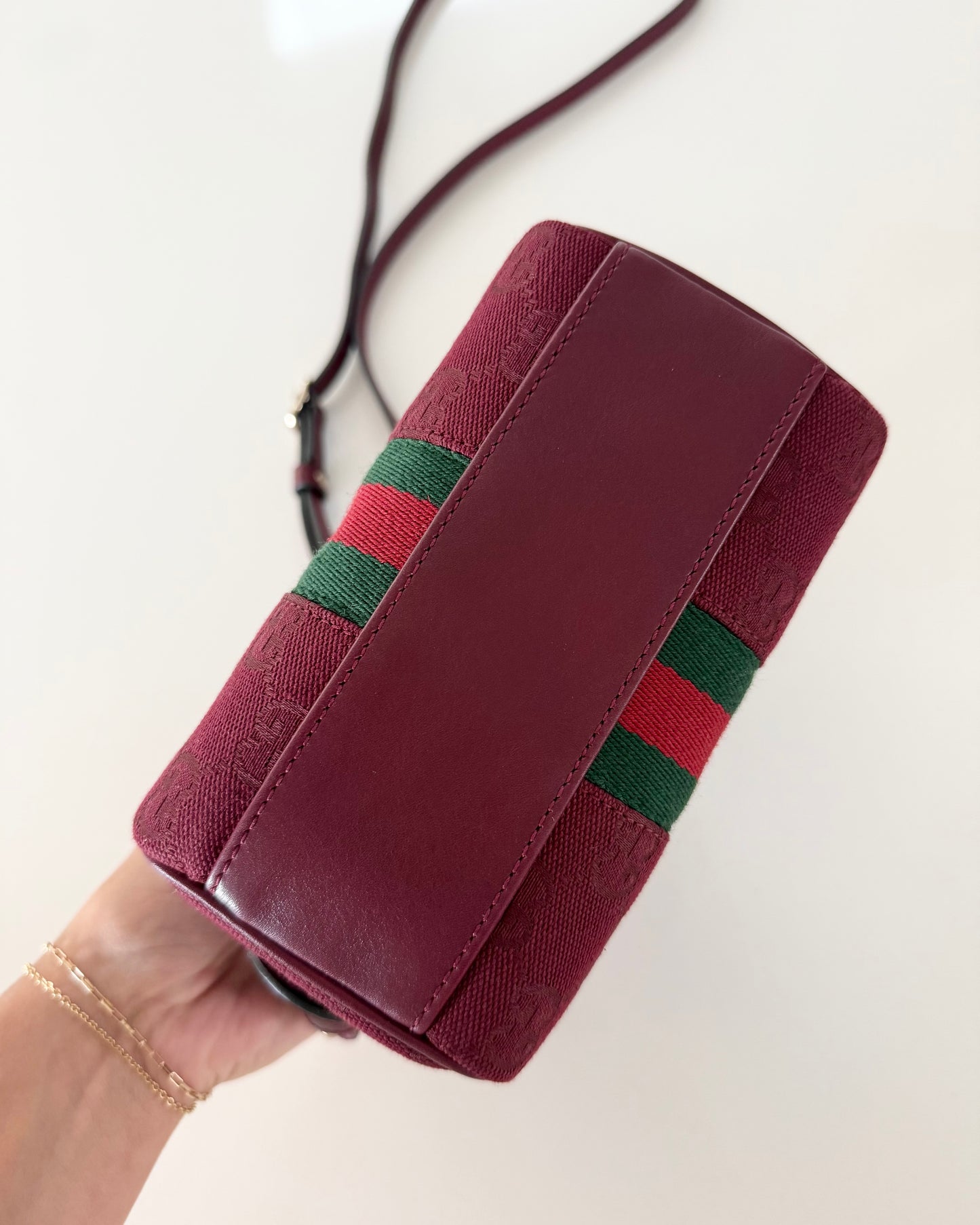 Gucci Red Canvas Leather Mini Boston Crossbody