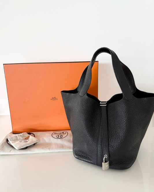 Hermes Black Clemence Picotin 22 with Palladium Hardware from 2020 (Y)