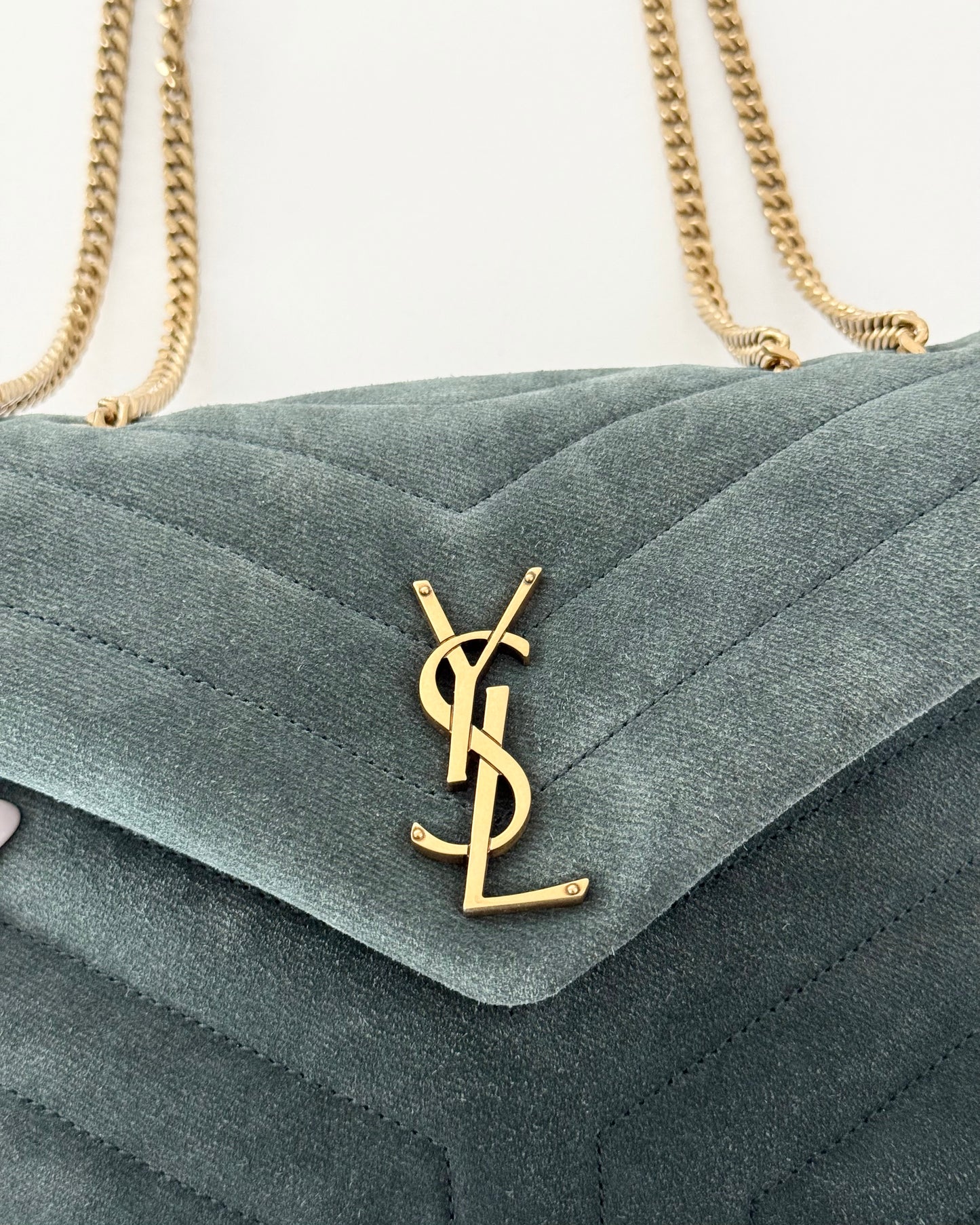 Saint Laurent Dark Green Suede Small LouLou Bag