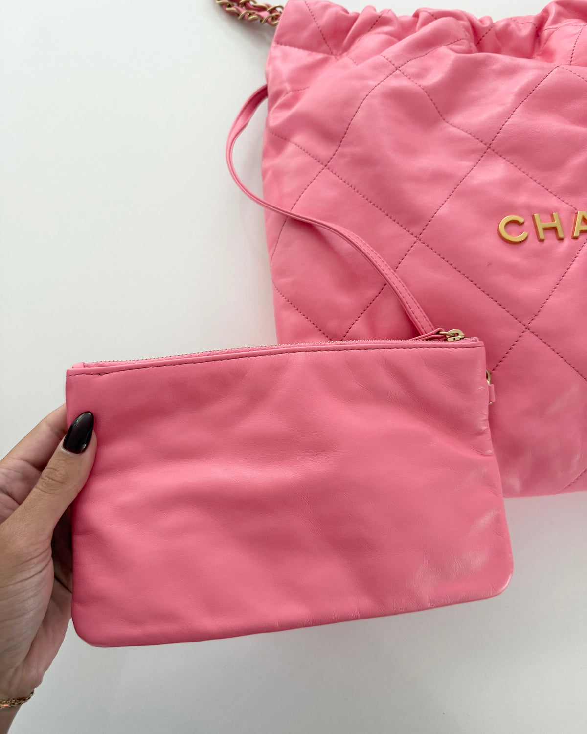 Chanel Pink Quilted Calfskin Leather 22 Small Hobo Bag from 2022