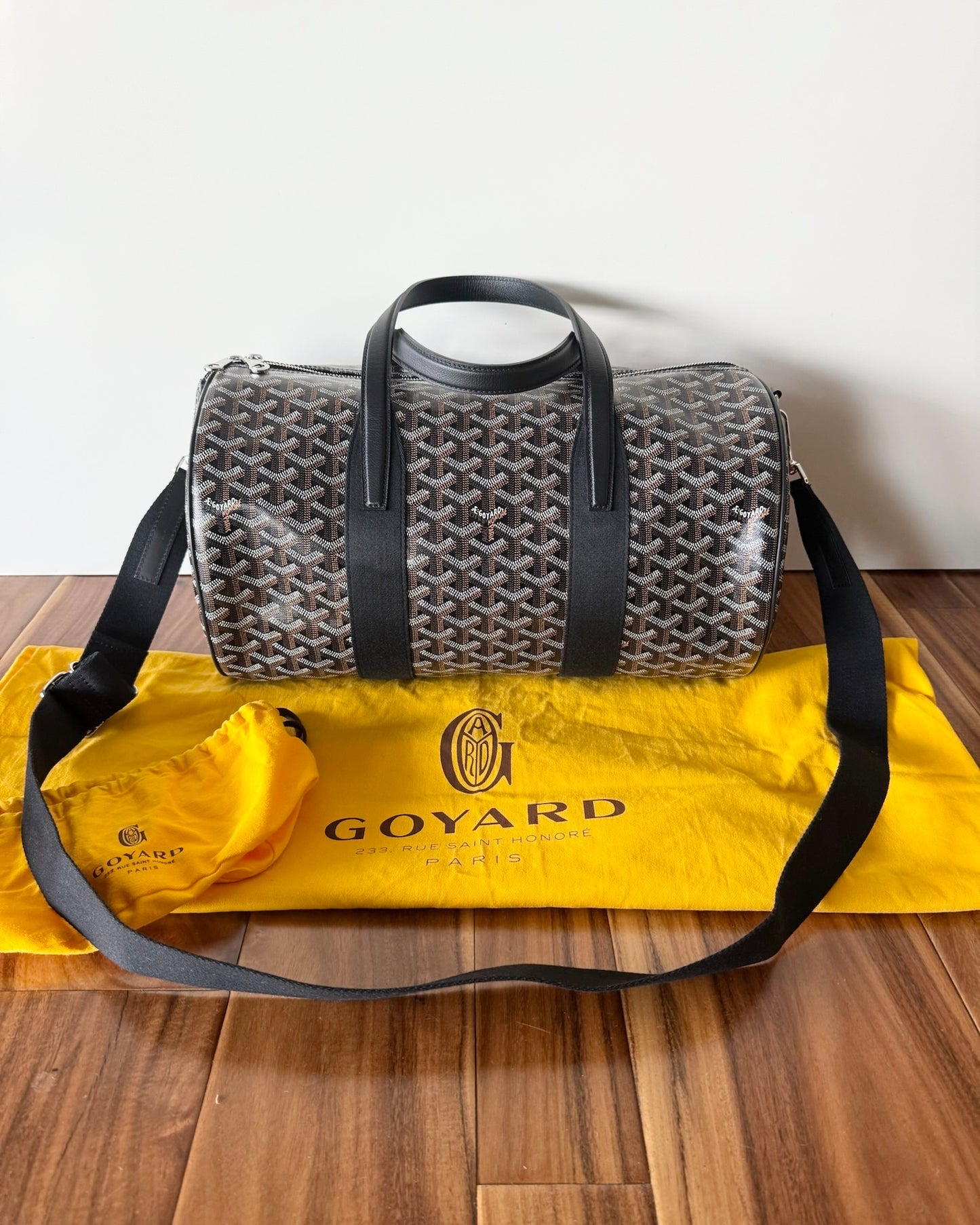 Goyard Black Chevron Print Coated Canvas Barrel Sport 40 Duffle Bag