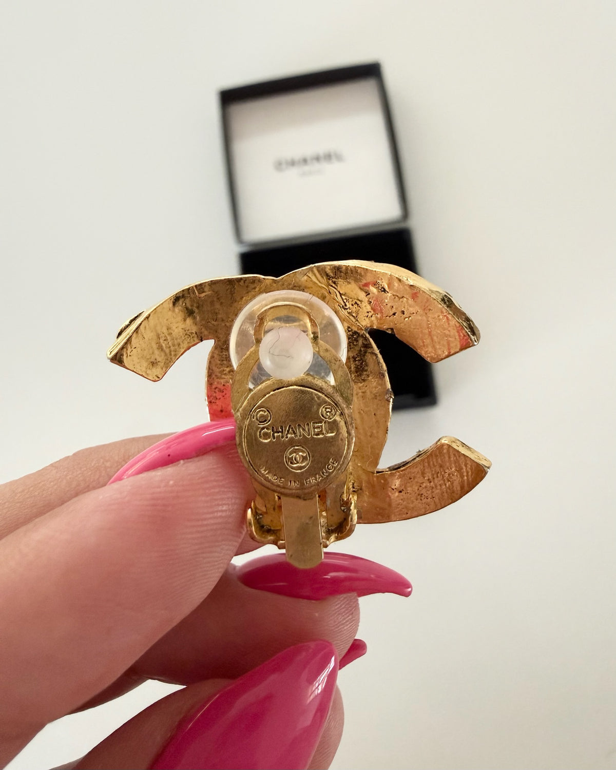 Chanel Vintage 1996 Goldtone Turnlock Clip Earrings
