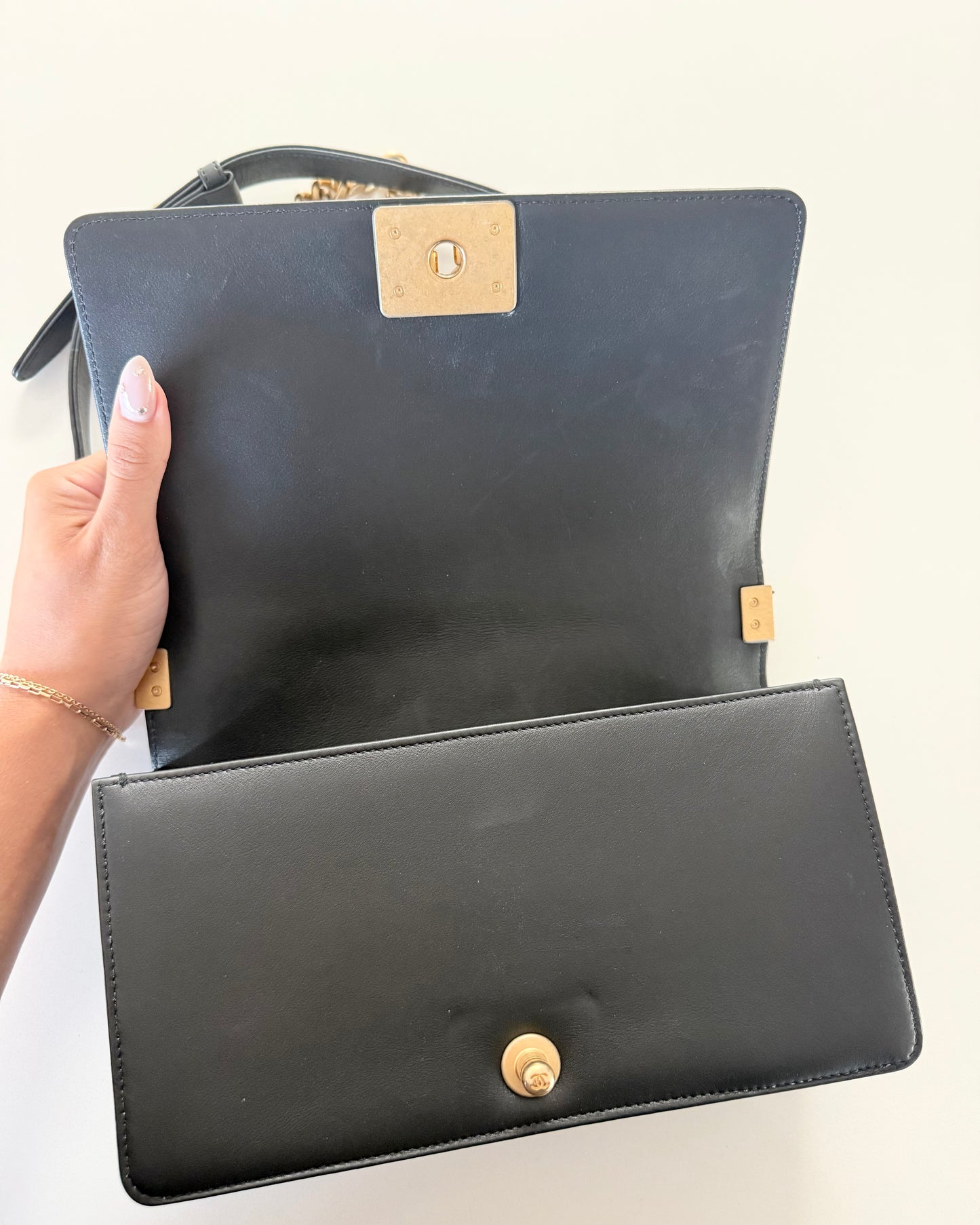 Chanel Gold and Black Metallic Medium Boy Bag 26 series from 2018-19
