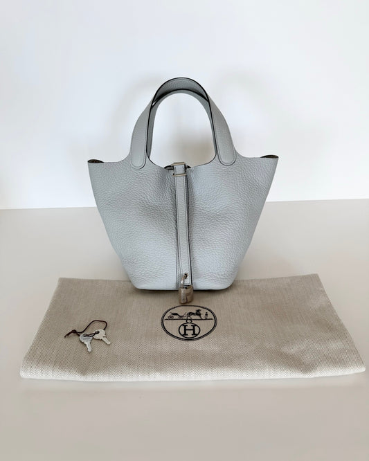 Hermes Bleu Pale Clemence Picotin 18 with Palladium Hardware
