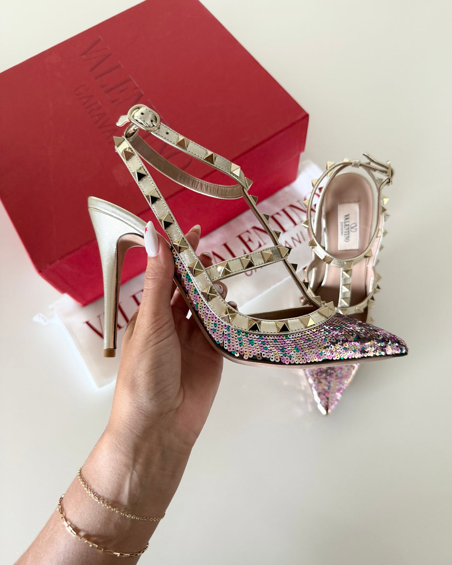 Valentino Multicolor Sequin Rockstud Heels Size 38.5
