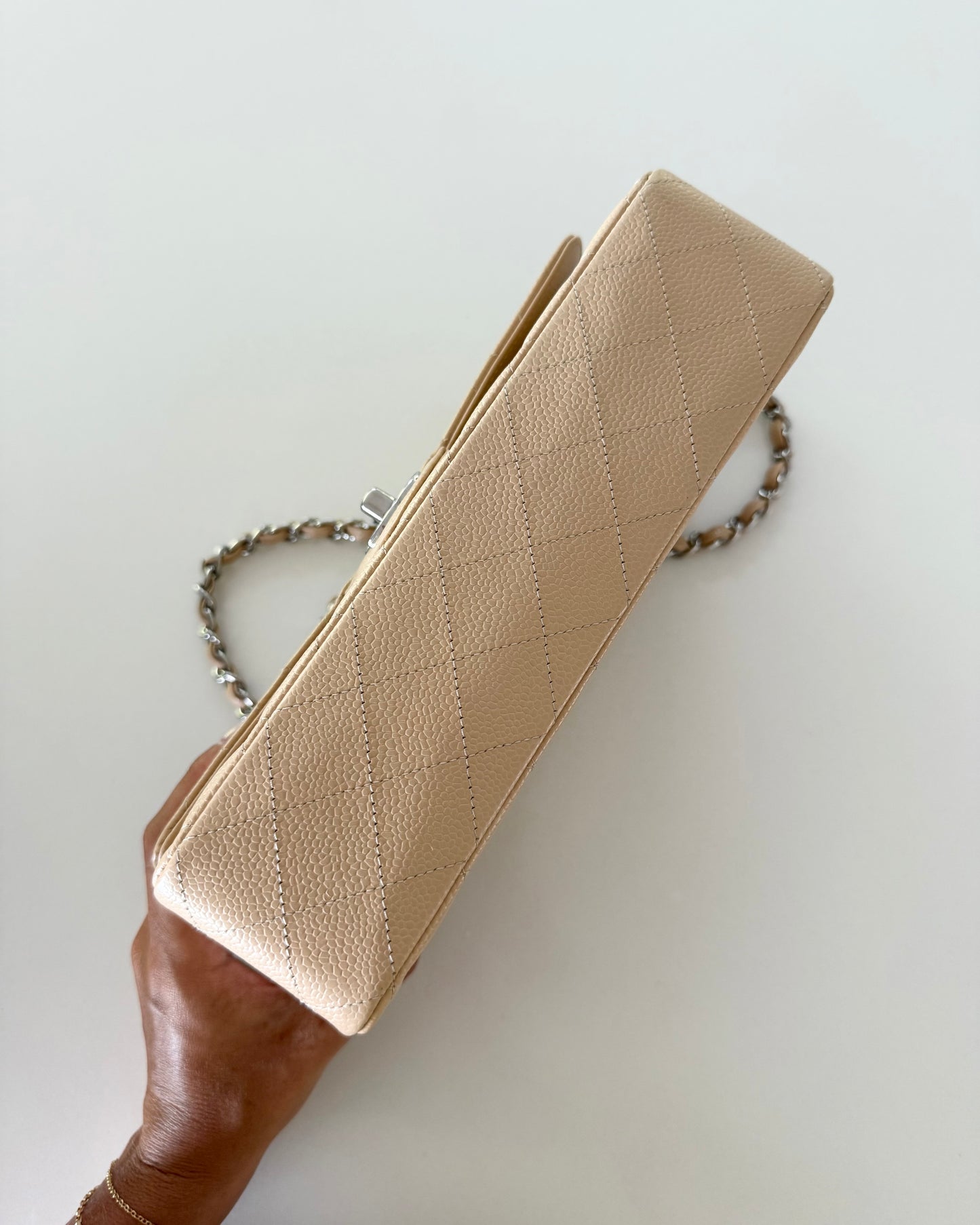 Chanel Limited Edition Beige Caviar Leather Classic Medium Double Flap