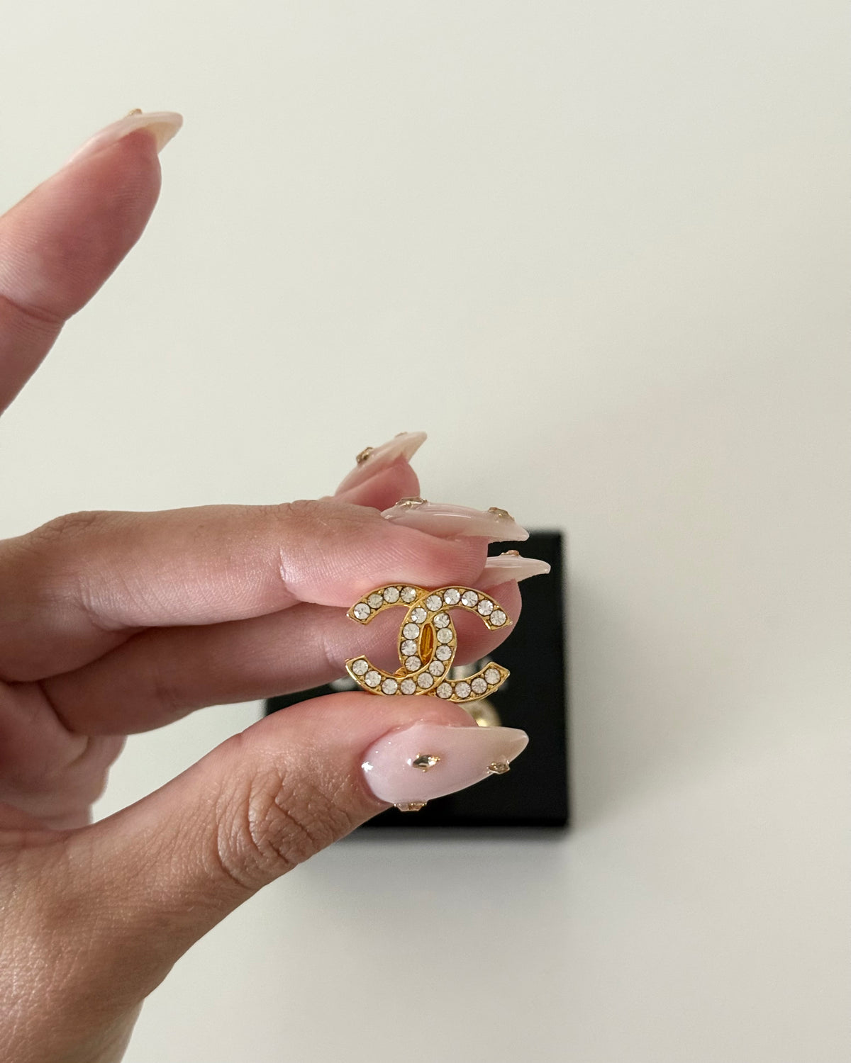 Chanel Vintage Goldtone and Crystal Logo Clip Earrings