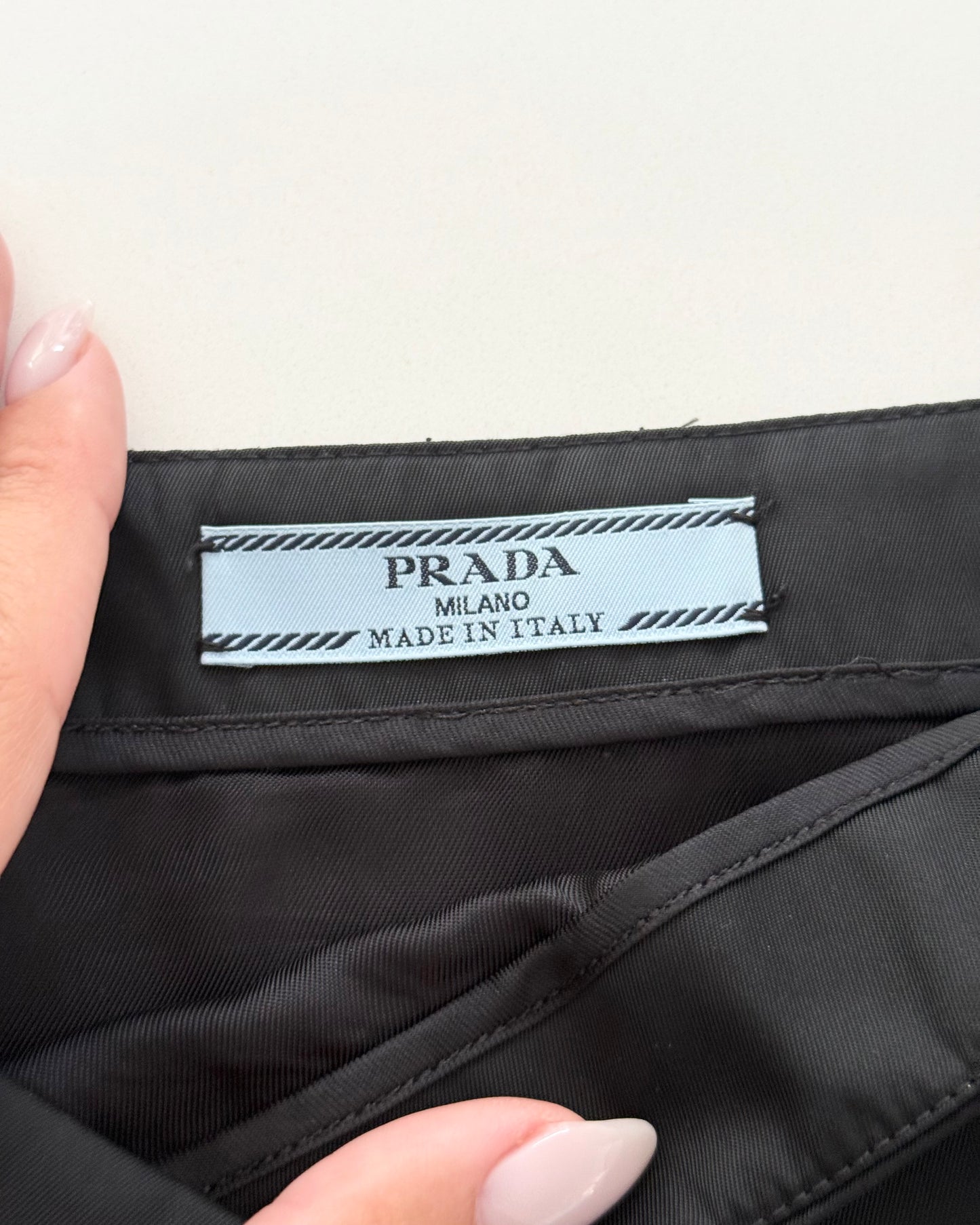 Prada are Nylon Black Mini Logo Skirt Size 36