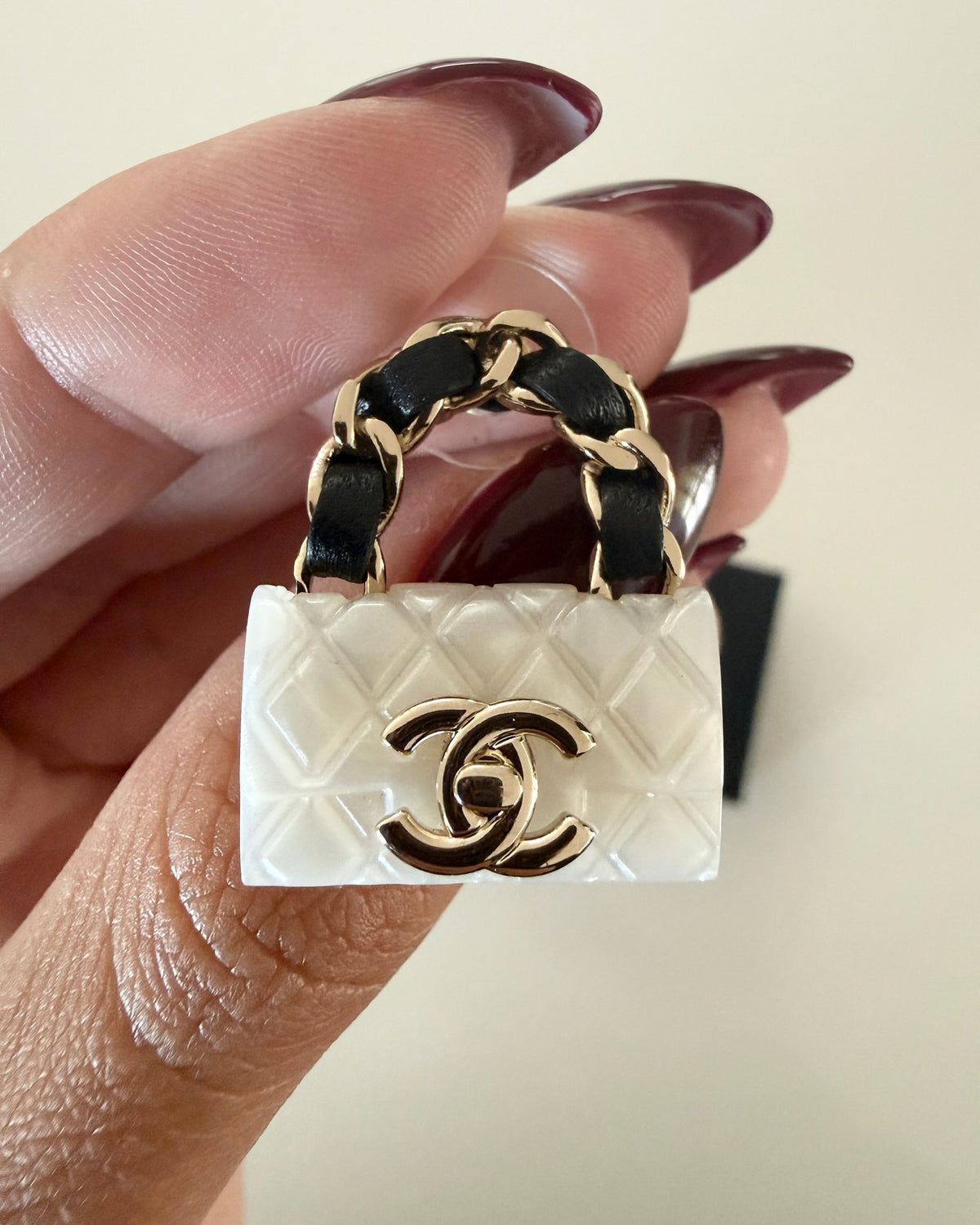 Chanel RARE Goldtone, Black Leather, and Pearl Purse Earrings from B23