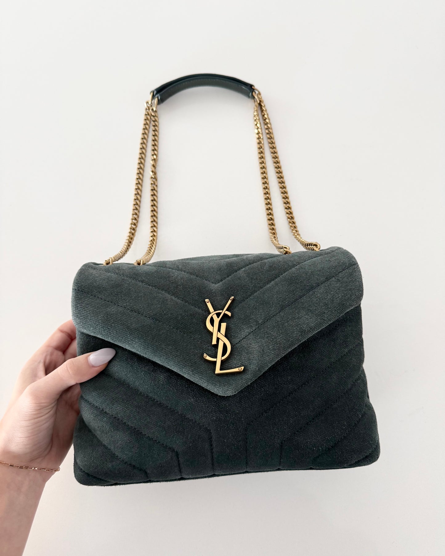 Saint Laurent Dark Green Suede Small LouLou Bag