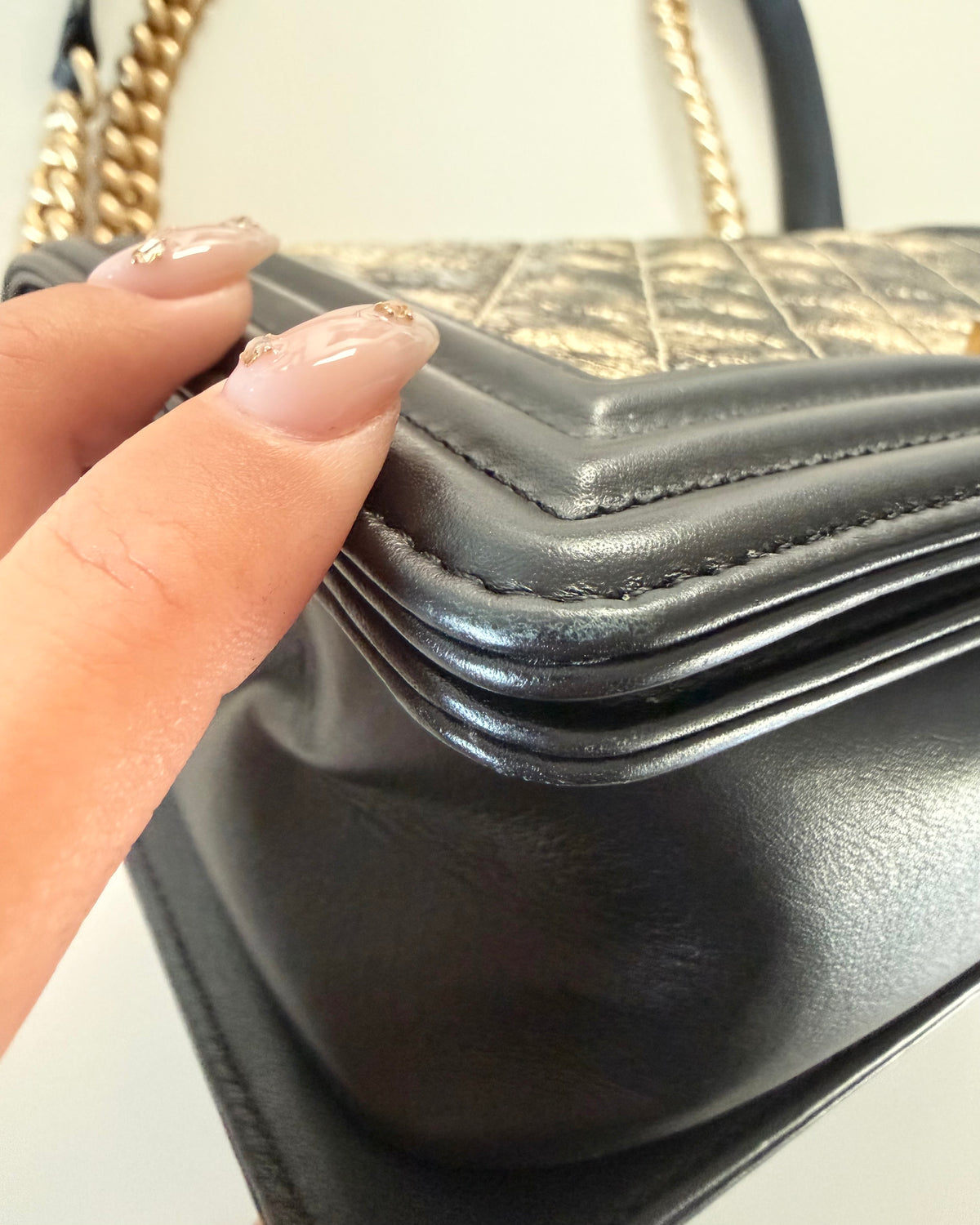 Chanel Gold and Black Metallic Medium Boy Bag 26 series from 2018-19