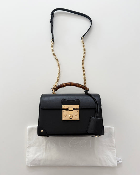 Gucci Black Small Bamboo Padlock Shoulder Bag