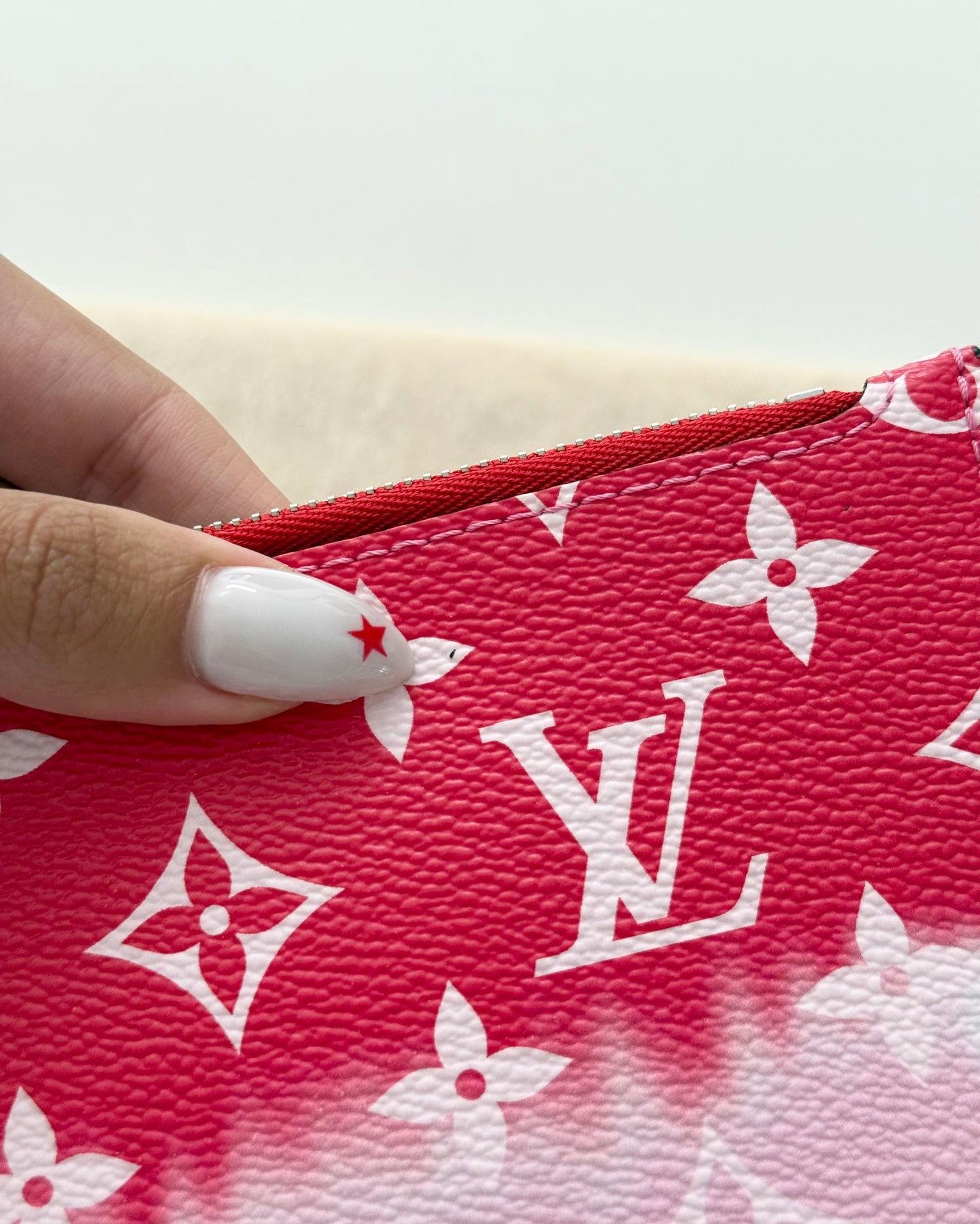 Louis Vuitton Pink and Red Escale Neverfull Pouch from 2020