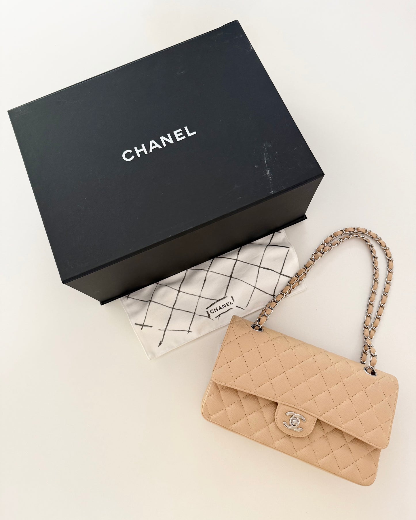 Chanel Limited Edition Beige Caviar Leather Classic Medium Double Flap