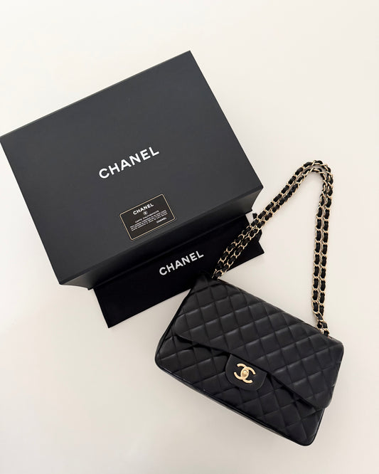 Chanel Black Quilted Lambskin Classic Jumbo