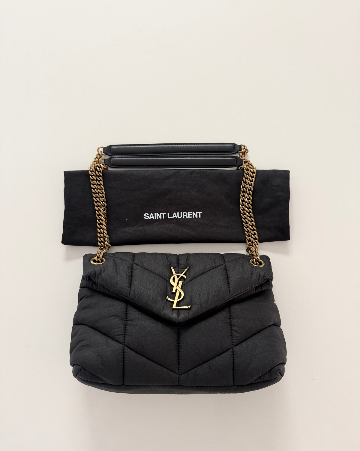 Saint Laurent Black Quilted Nylon Small Puffer Loulou Bag from 2023