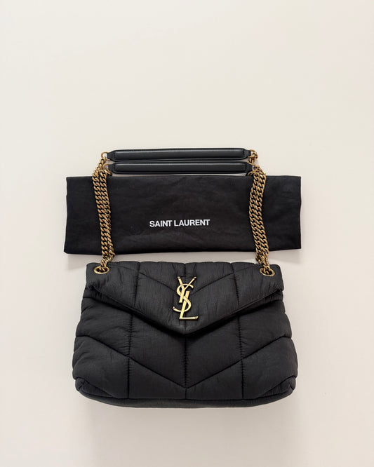 Saint Laurent Black Quilted Nylon Small Puffer Loulou Bag from 2023