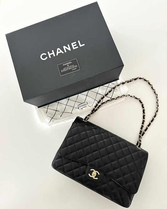 Chanel Black Quilted Caviar Classic Maxi Double Flap