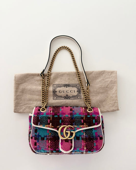 Gucci Pink/Multicolor Tweed Marmont Small Flap Bag