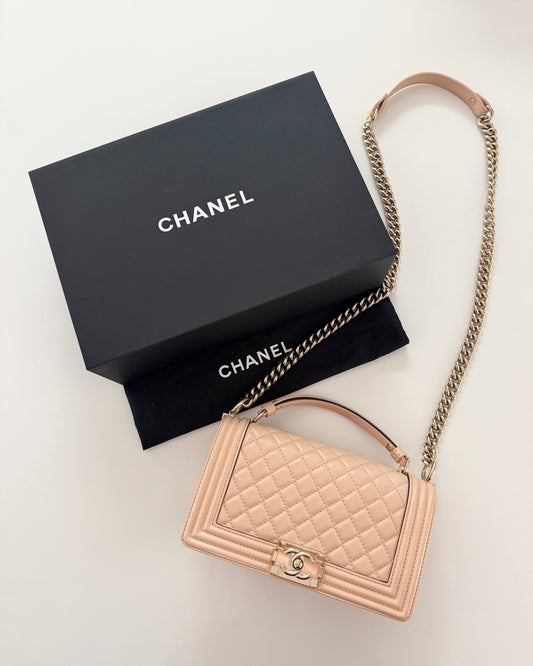 Chanel Rare Blush Leather Top Handle Medium Boy Bag 27 series from 2019