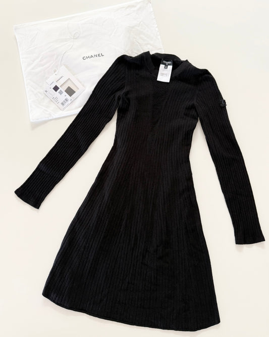 Chanel Black Long Sleeve Stretchy Mini Dress