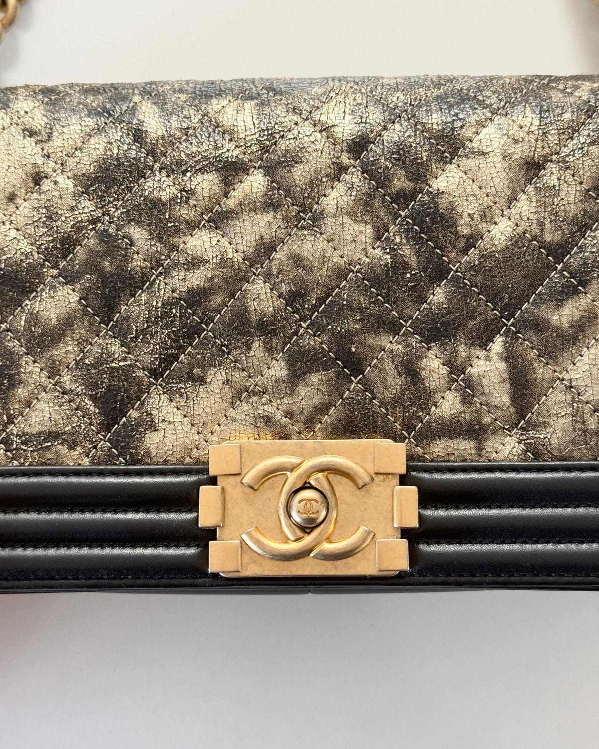 Chanel Gold and Black Metallic Medium Boy Bag 26 series from 2018-19