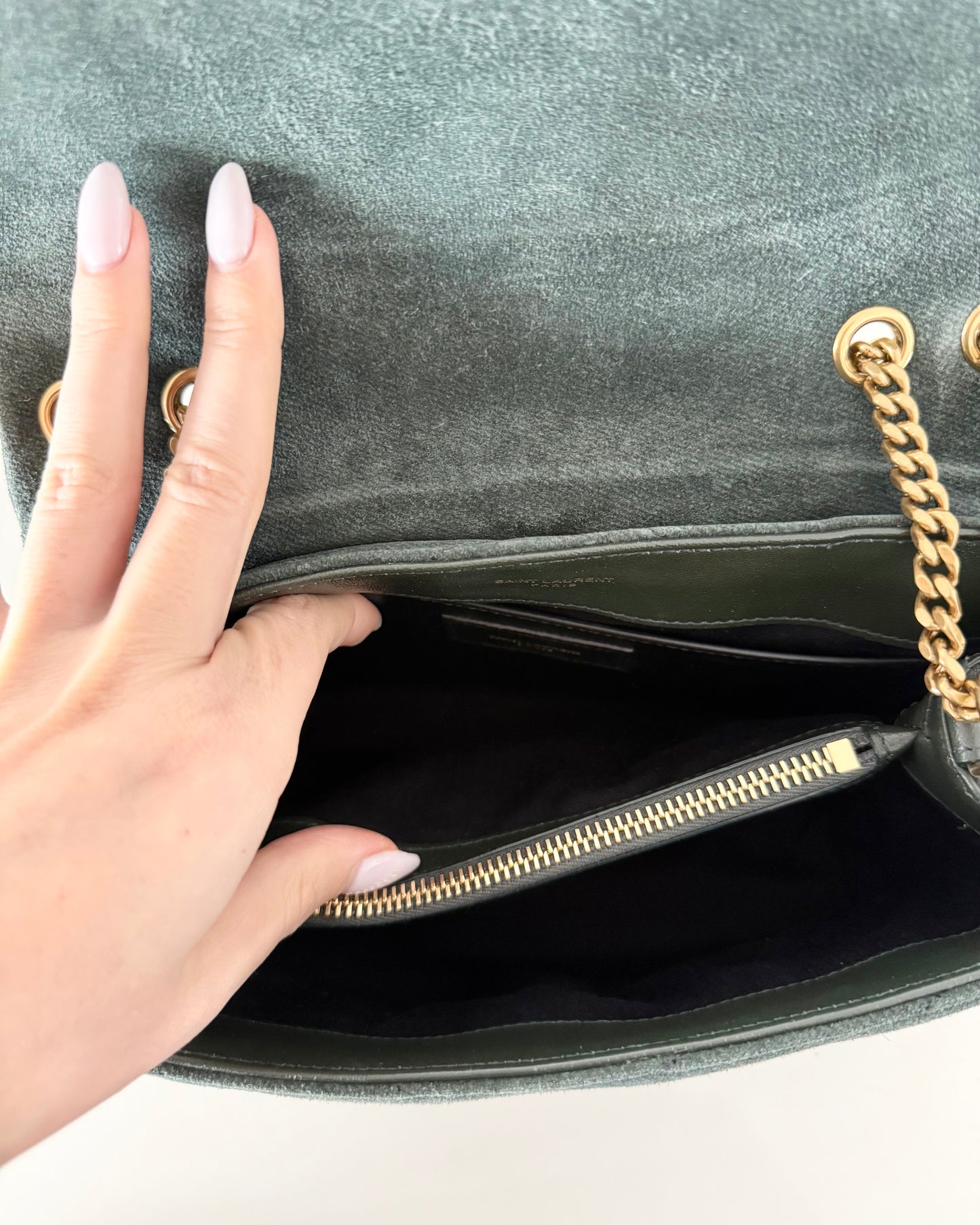 Saint Laurent Dark Green Suede Small LouLou Bag