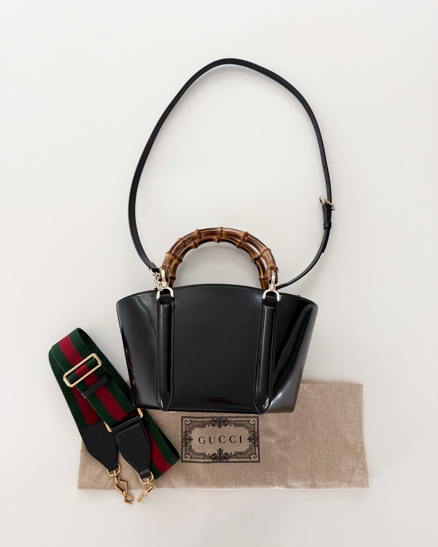 Gucci Black Leather Bamboo Top Handle