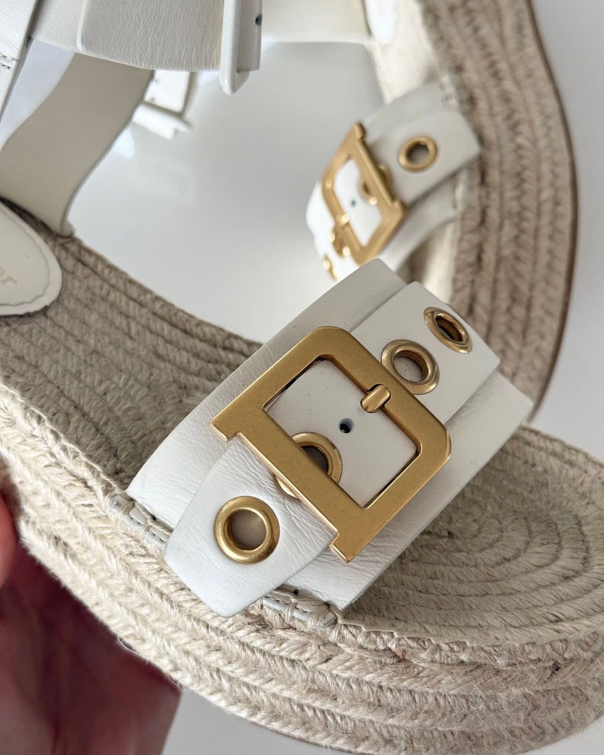 Christian Dior White D-Dior Wedged Platform Ankle Wrap Espadrilles Size 40