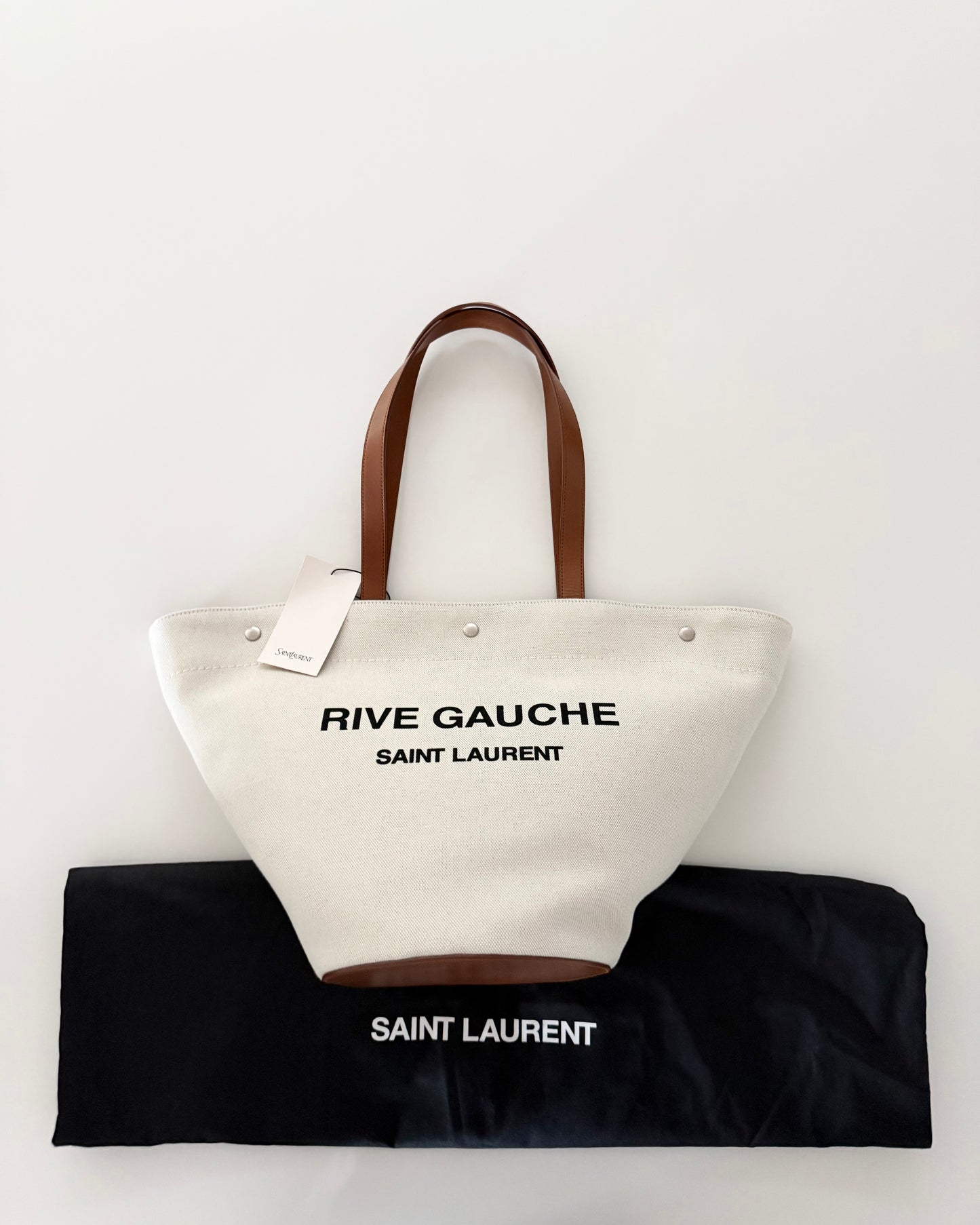 Saint Laurent Linen and Brown Leather Rive Gauche Tote