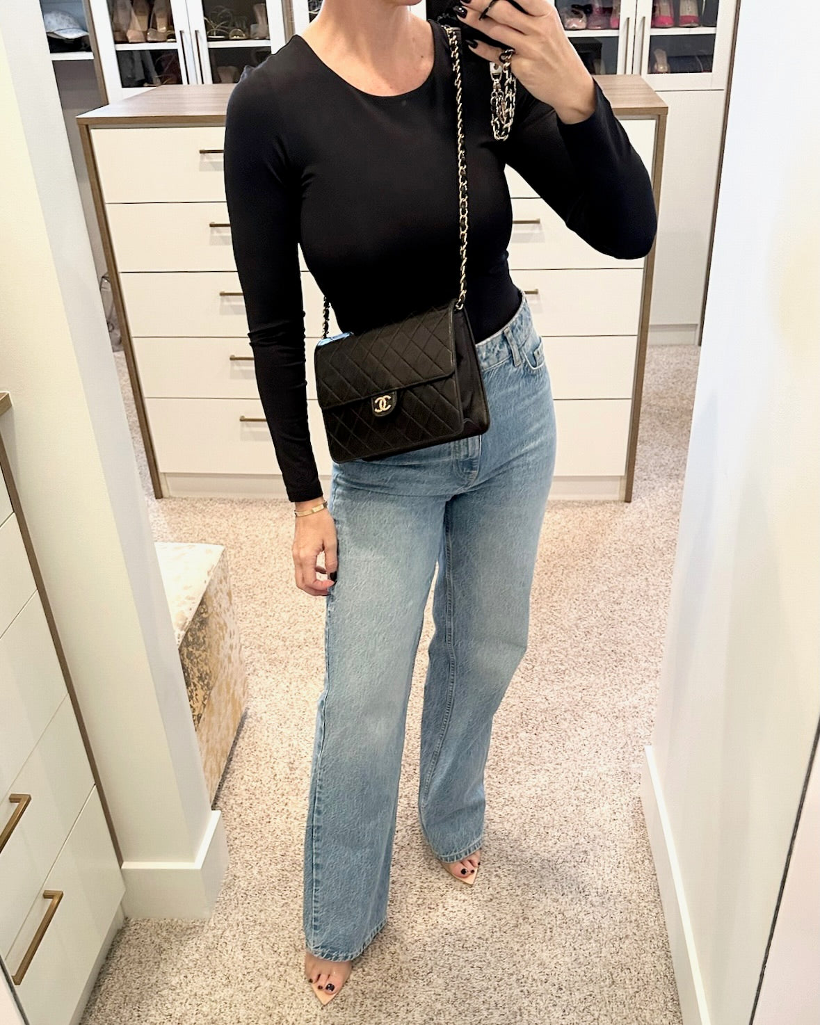 Chanel Vintage Black Lambskin Square Single Flap