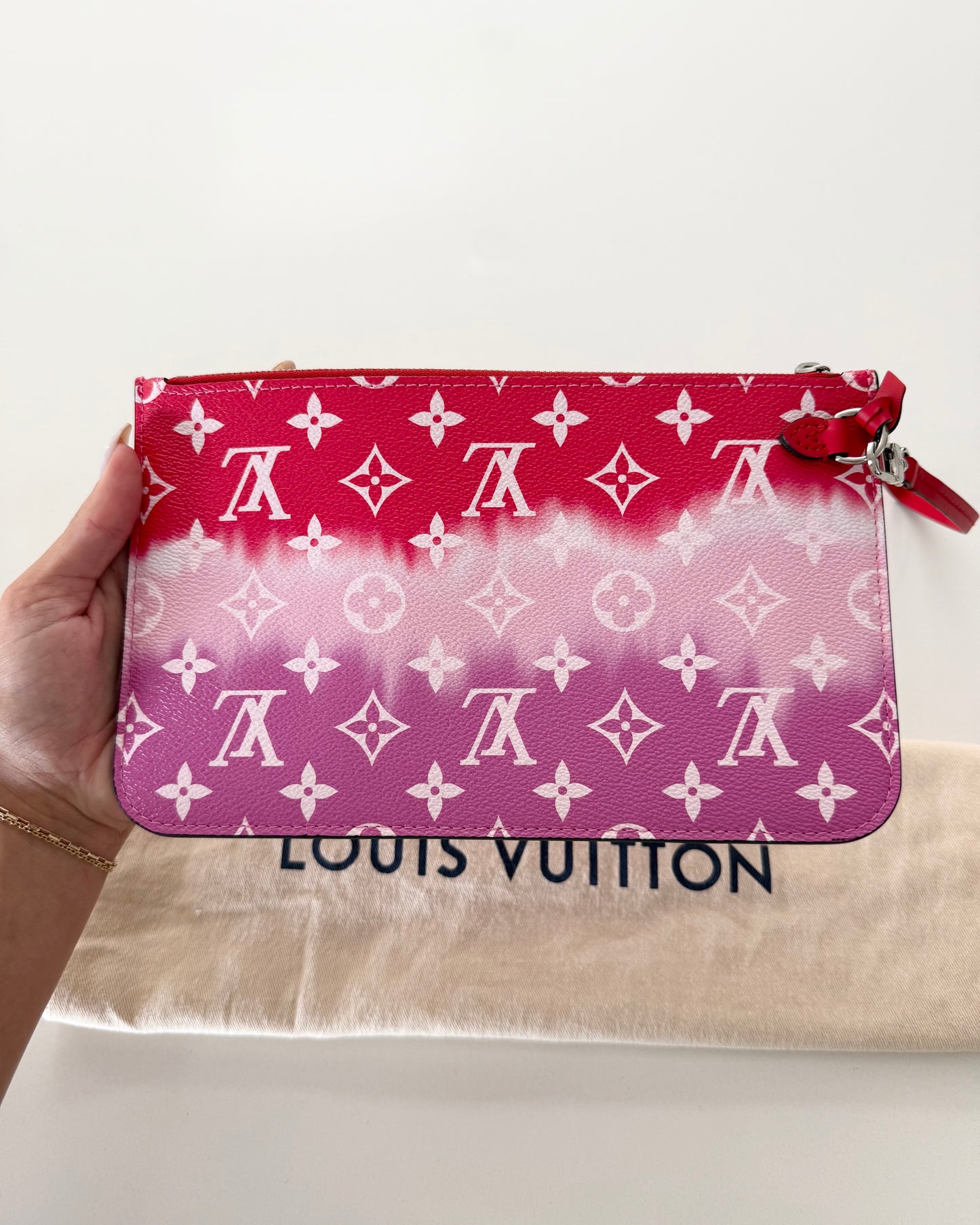 Louis Vuitton Pink and Red Escale Neverfull Pouch from 2020